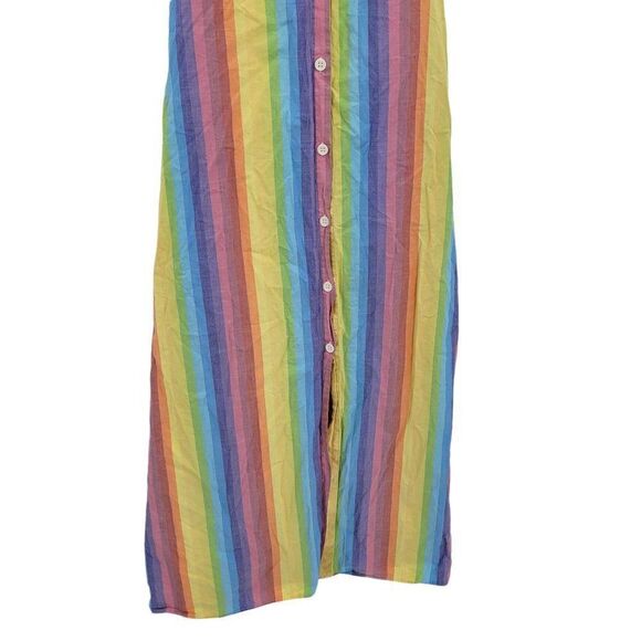 M.D.S. Stripes Shirtdress Dress Rainbow Pinafore Collar A-line Midi Pockets Sz 2 - Picture 12 of 13